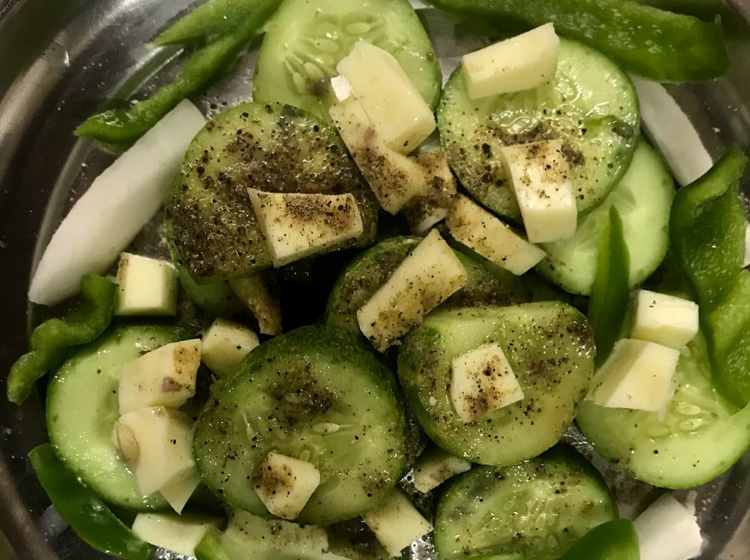Paneer, cucumber and capsicum salad